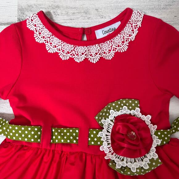 Counting Daisies Dress Size 5 Nutcracker Red Holiday Lace Trim Long Sleeve - Picture 7 of 12